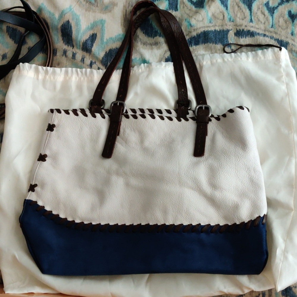 Carla Mancini off-white and navy Alexia tote